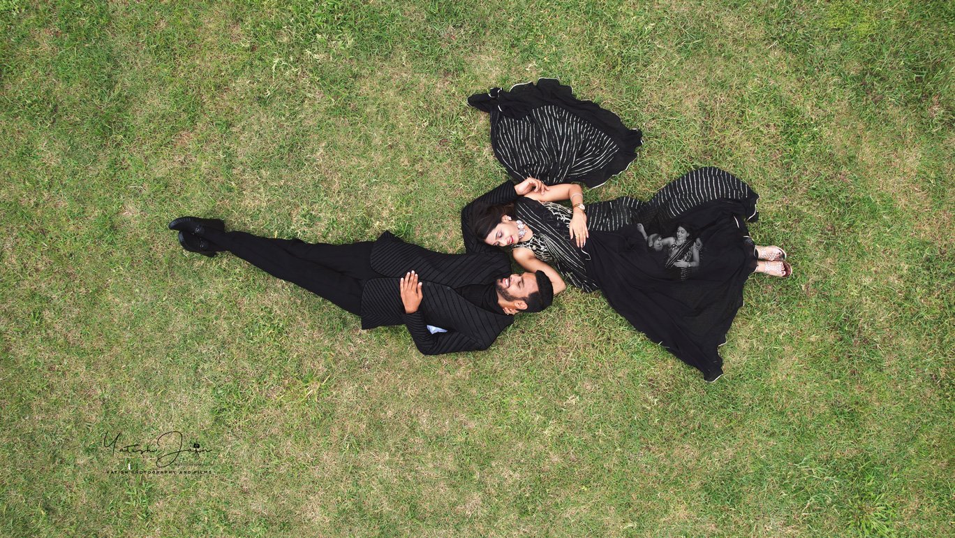 Pre Wedding Couple on Grass Drone Shoot